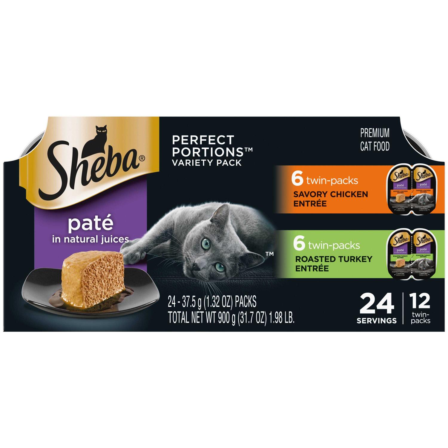 Sheba Pat Variety Pack Savory Chicken & Roasted Turkey Entres Perfect Portions Twin Pack Wet Cat Food - Pet Supplies online store