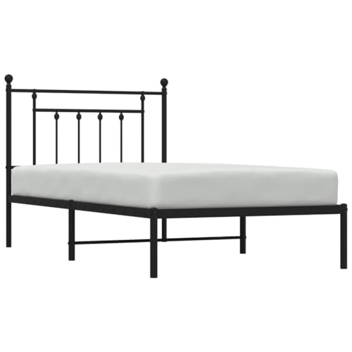 vidaXL Black Metal Bed Frame, Headboard Included, Durable Steel Construction, Storage Space, Industrial Design