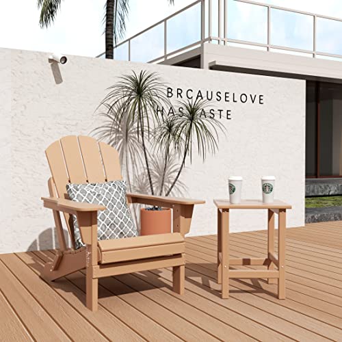 WO Home Furniture Adirondack Chair Table Set of 2 PCS Outdoor Folding Chair w Side Table Weather/UV Resistant for Lawn, Garden, Bon Fire, Balcony (Weathered Wood)