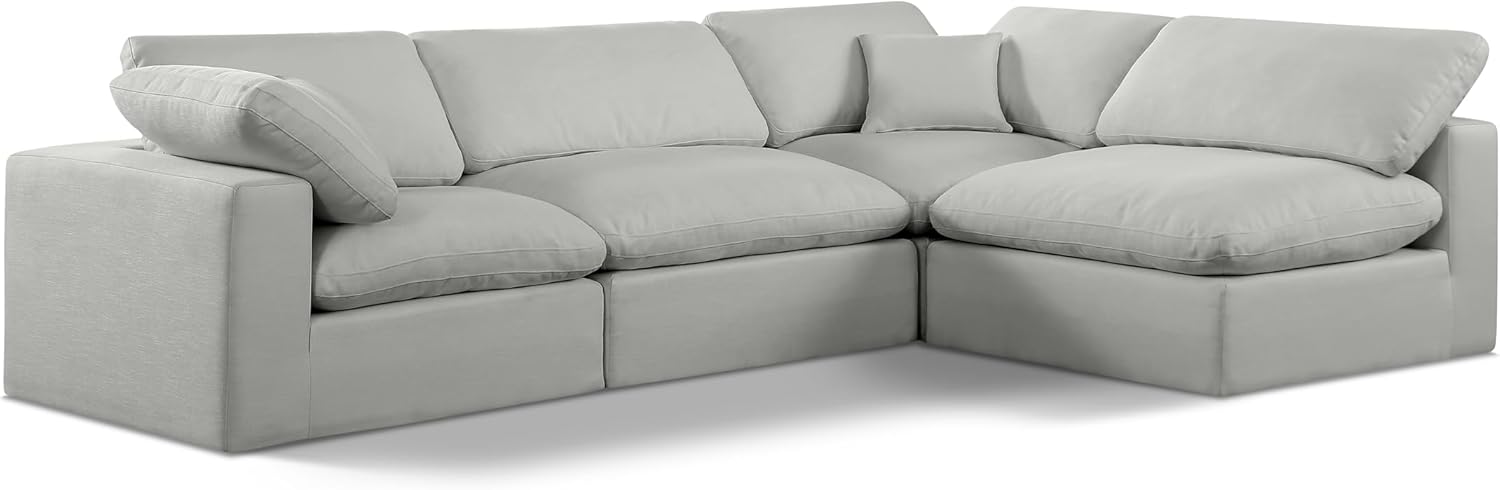 Meridian Furniture Comfy Collection Modern | Contemporary Upholstered Modular Sectional with Linen Textured Fabric Upholstery, Down Feather Cushions, 119