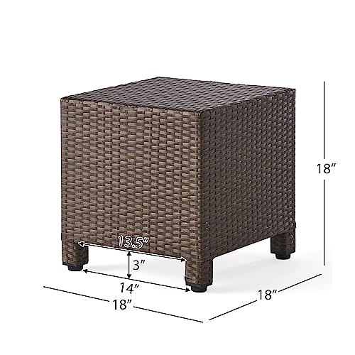Wicker Rattan Side Table Patio Wicker Table with Lid, 13 Gallon PE Rattan Deck Box Patio Storage Chest, Wicker Storage Box Outdoor Rattan Coffee Table End Table for Patio Porch Lawn (Brown2)
