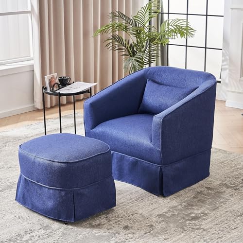 Swivel Accent Chair with Ottoman, 360° Swivel Barrel Chair with Footrest, Upholstered Armchair with Padded Cushion,Comfy Chenille Small Reading Armchair for Living Room, Nursery, Lounge,Office