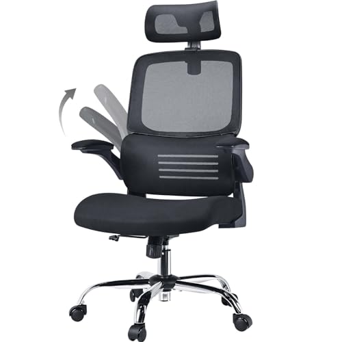 Ergonomic Office Chair Mesh Desk Chair with Adaptive Lumbar Support, Dual Backrest Zones, Computer Chair with Flip-Up Armrests High Back for Studio, Home Truly Widened and Enlarged(Color:Black-white)