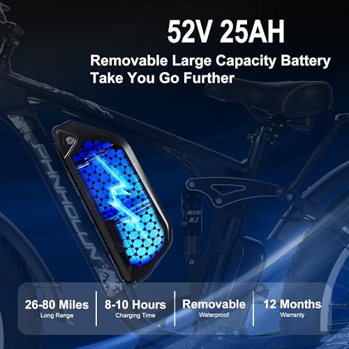 Tuttio-Adria26 Dual-Motor Electric-Bike for Adults - 40-46MPH Fast-Ebike, 52V 30AH Long-Range-Electric-Bicycle, Full Suspension Ebikes, 26 Inch Fat Tire Dirtbike for Mountain Snow Hunting Commuting