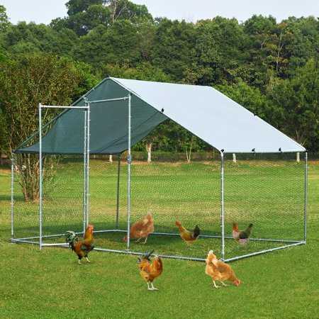 Toetol Extra Large Metal Chicken Coop Walkin Hen Run House Cage, Size: 6.5' Large x 9.8' W x 6.5' H, Silver - Pet Supplies online store