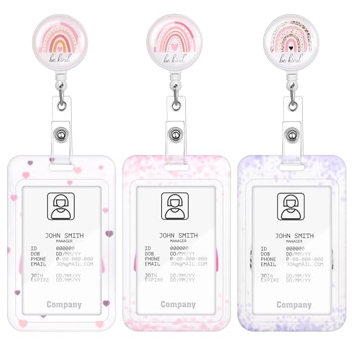 3 Set Rainbow Badge Holder with Retractable Reel, Retractable ID Badge Holders with Clip Name Key Card Holder Case for Nurse Doctor Teacher Office School