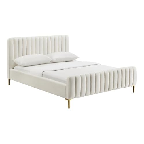 Tov Furniture Angela Velvet Bed in Full (Cream)