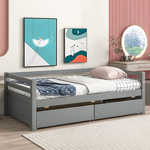 Twin Size Daybed Sofa Bed with 2 Storage Drawers for Bedroom Living Room, No Box Spring Needed, 200 Lbs Weight Capacity (White)