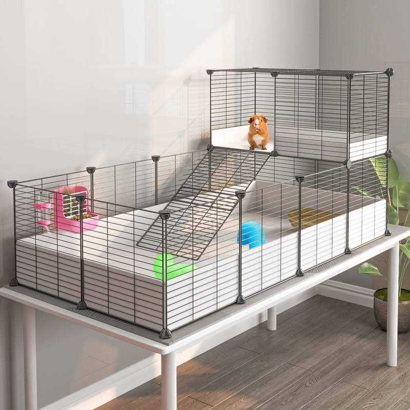 Eiiel Guinea Pig Cage,Indoor Habitat Cage with Waterproof Plastic Bottom,Playpen for Small Pet Bunny - Pet Supplies online store