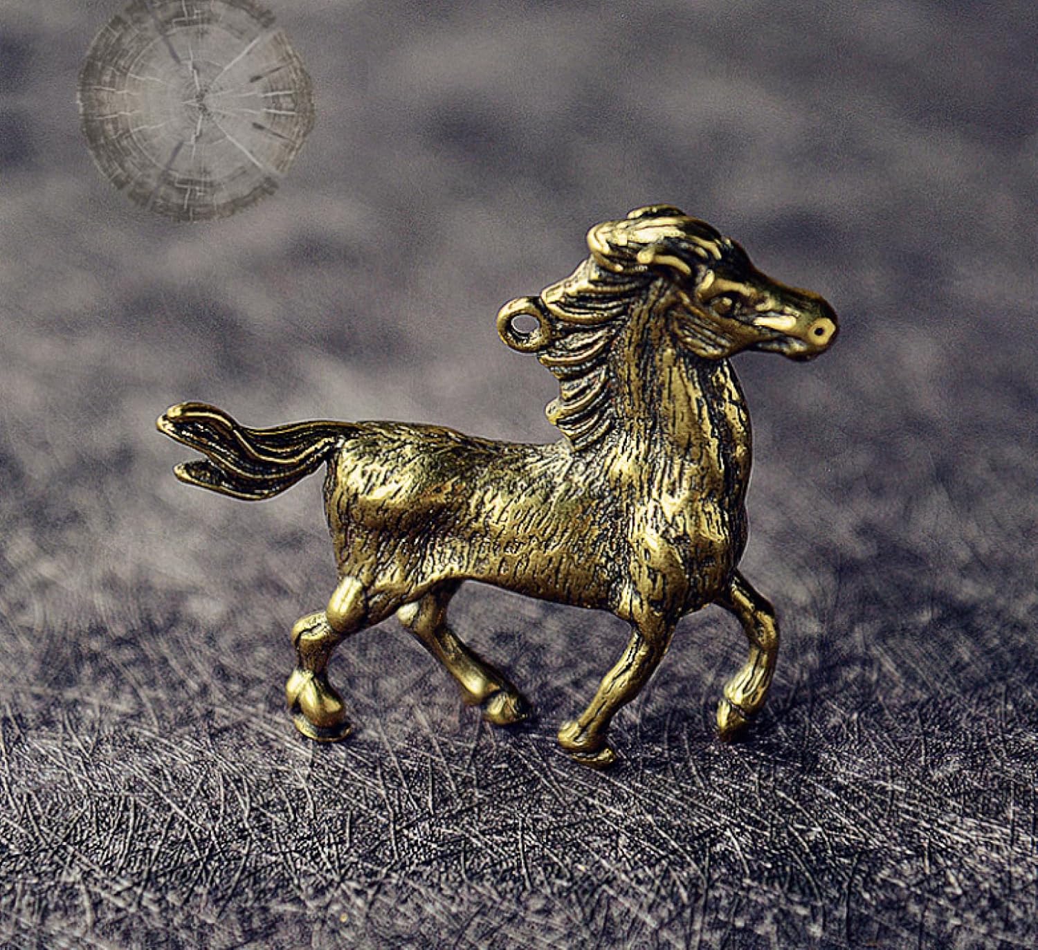 Small Brass Statue Pure Brass Solid Zodiac Horse Keychain Pendant Office Living Room Tv Cabinet Decoration