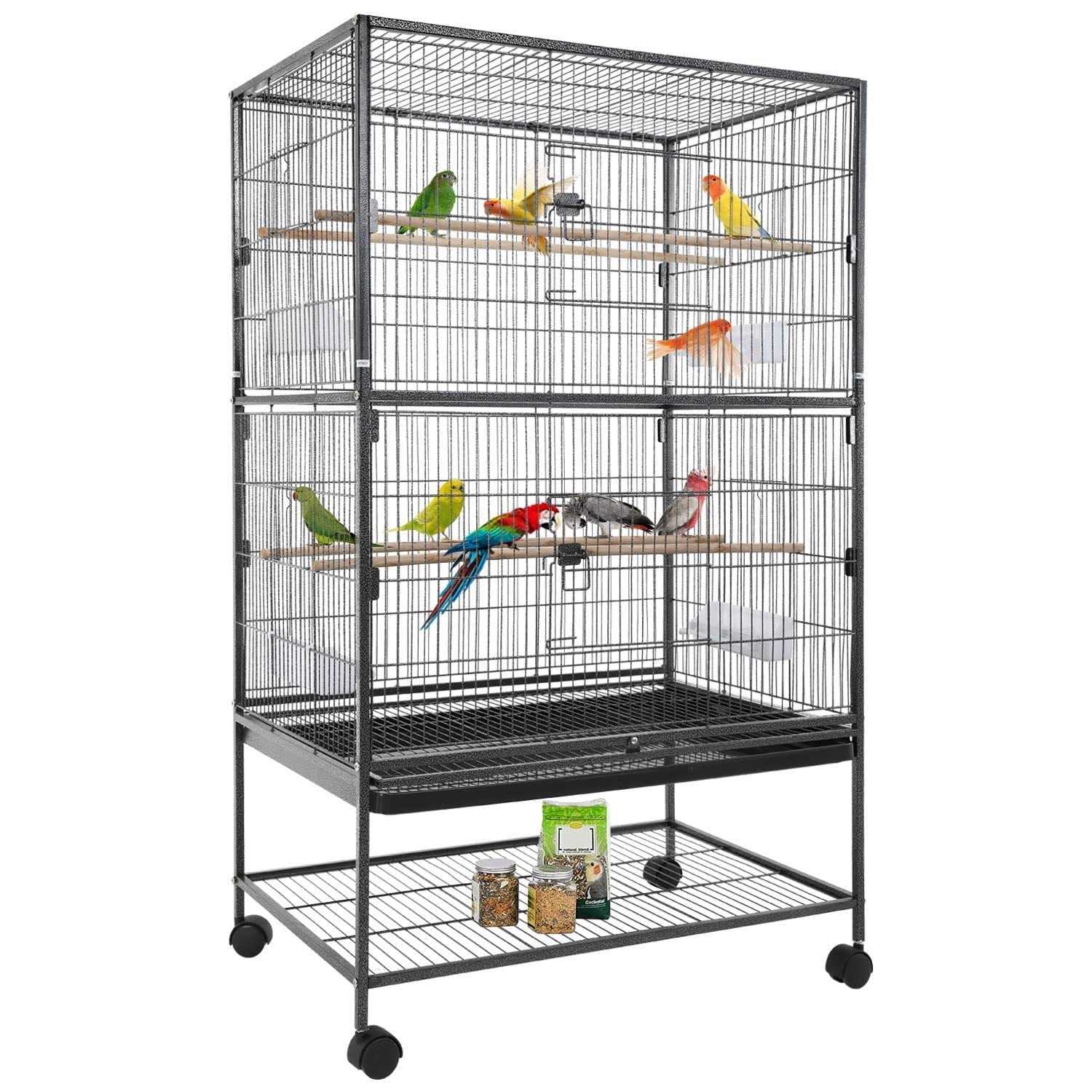 BestPet 35-inch Wrought Iron Bird Cage with Play Open Top and Rolling Stand,Black - Pet Supplies online store