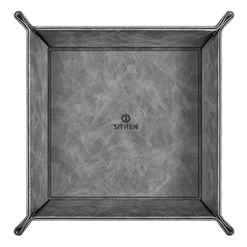 SITHON Valet Tray Desktop Storage Organizer – Premium PU Leather Catchall Tray Bedside Vanity Tray Nightstand Caddy Holder for Remote Controller, Keys, Phone, Wallet, Coin, Jewelry, Dark Green