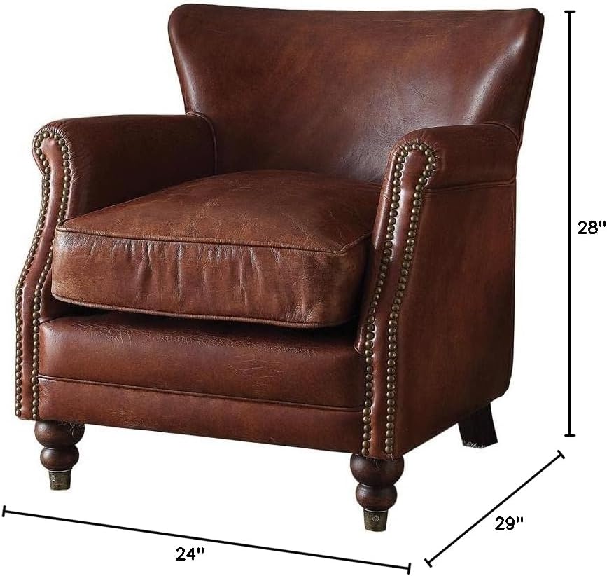 Acme Leeds Top Grain Leather Upholstery Accent Chair in Vintage Dark Brown