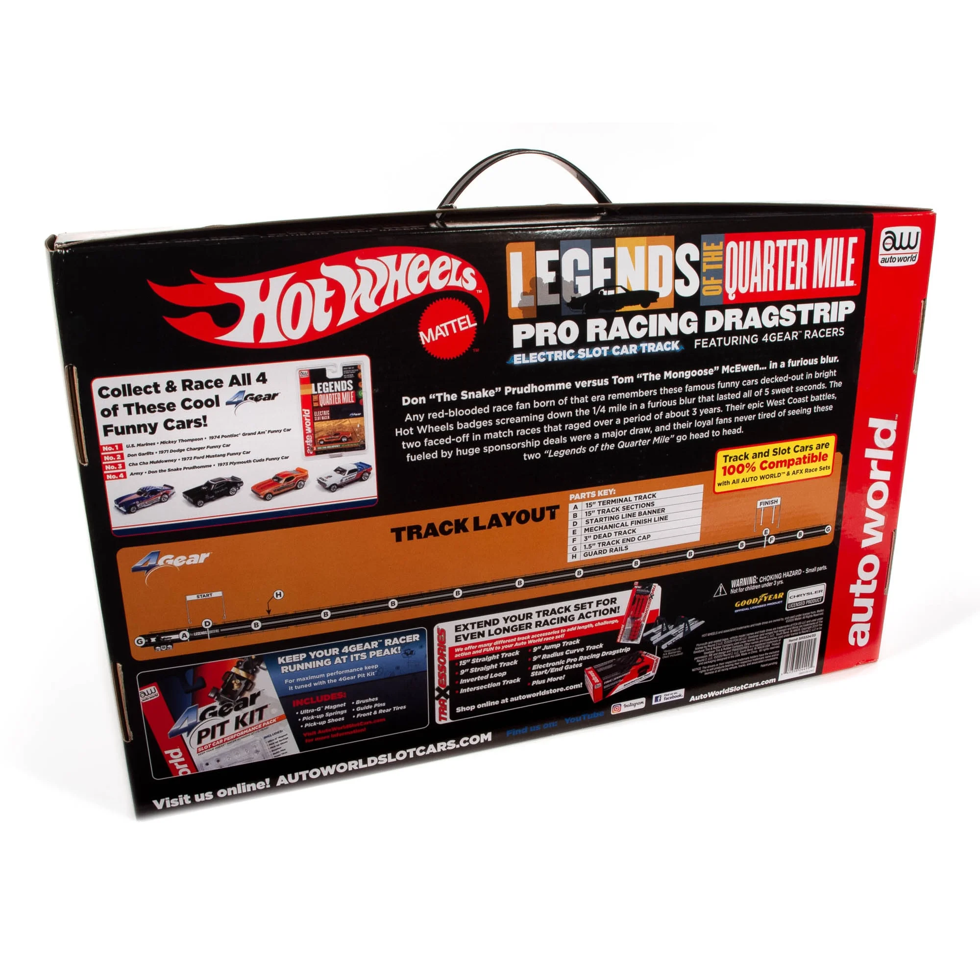 Auto World: Hot Wheels Slot Car Drag Racing Set - Snake II Vs Mongoose II - 13' Dragstrip Set, 2 Variable Speed Funny Cars, Electric Slot Car Track