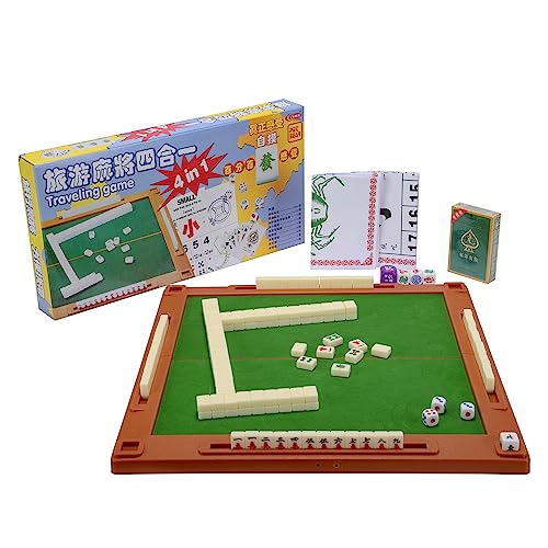 drizzle Travel Mahjong Set 6 in 1 with Mahjong Table - 146 tiles Portable Size Mah-Jongg - Poker Size Drawings Fish & Shrimp & Crab Drawings Blackjack Drawings - Travel Board Games Dormitories 旅行麻将
