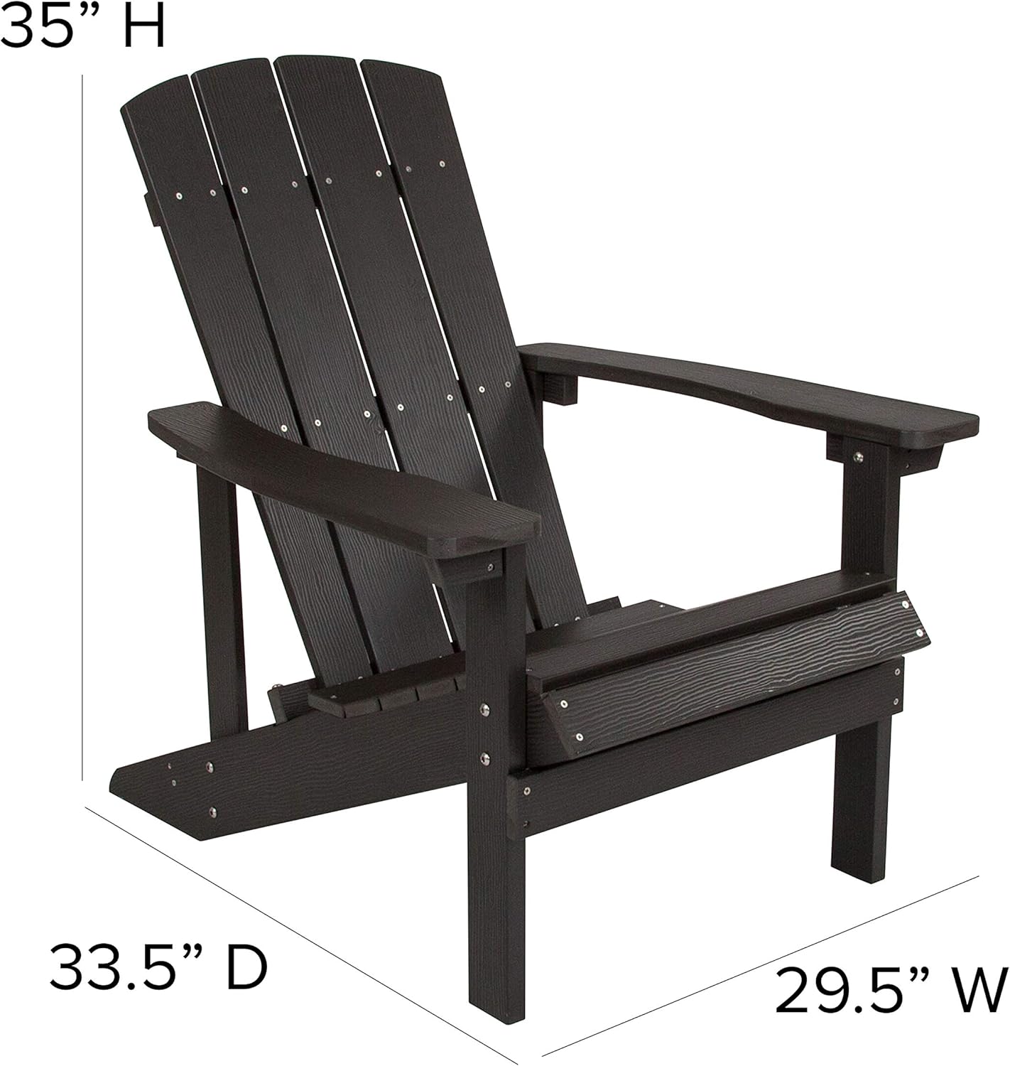 BizChair Poly Resin Adirondack Chair - Slate Gray - All Weather - Indoor/Outdoor - Set of 2