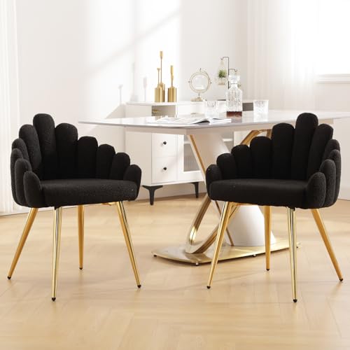 DUOMAY Modern Dining Chairs Set of 4, Velvet Upholstered Barrel Side Chair Makeup Vanity Chair with Golden Legs for Dining Room Living Room, Grey