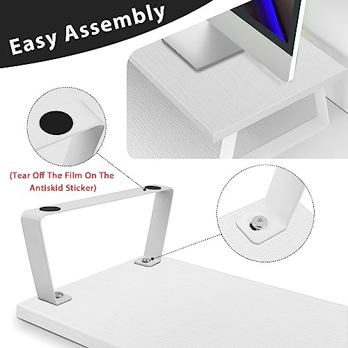 Aothia Large Dual Monitor Stand - Computer Monitor Stand, Desk Shelf For Monitor,Wood Monitor Stand With Adjustable Length And Angle,Desktop Organizer,Large Monitor Stand For Pc,Laptop(Light Gray)