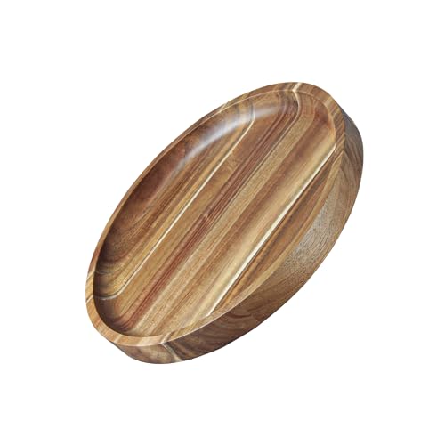 Rubber Wood Round Tray, Decorative Coffee Table Tray, Candle Holder Plate, Kitchen Island Table Centerpiece, Rustic Home Decor Platter for Living Room