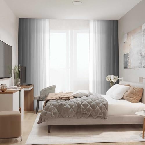 Purple Curtains 84 Inch Length for Living Room 2 Panel Set Purple and Grey White Window Treatment Curtains Lavender Ombre Gradient Light Filtering Curtains Modern Abstract Drapes