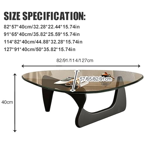 Triangle Glass Coffee Table Modern Vintage End Table Coffee Tables for Living Room Solid Wood Base and Tempered Glass Top, Low Minimalist Tea Table for Home Office,Walnut + Teal,82 * 57 * 40cm