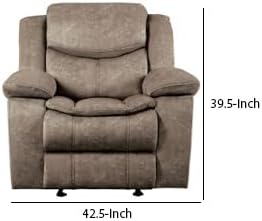 Benjara 39 Inch Manual Recliner Armchair, Microfiber Polyester, Pull Tab, Brown