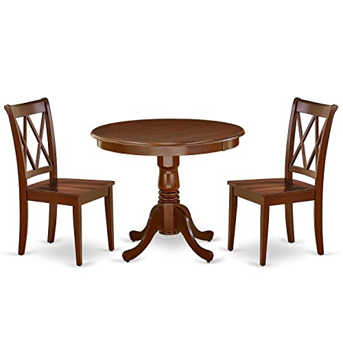 East West Furniture ANCL5-LWH-C Antique 5 Piece Room Set Includes a Round Wooden Table with Pedestal and 4 Linen Fabric Kitchen Dining Chairs, 36x36 Inch