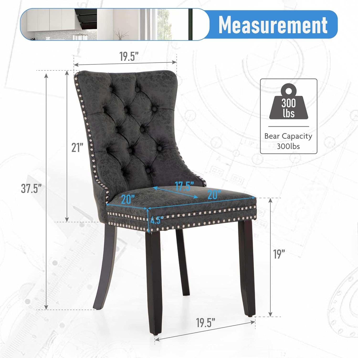 ALPHA HOME Faux Leather Dining Chairs Set of 6, Upholstered Chairs for Kitchen & Dining Room, Black