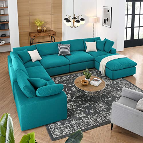 Modway Commix Modular Sofa, U Shaped Reclining Sectional, Black Fabric