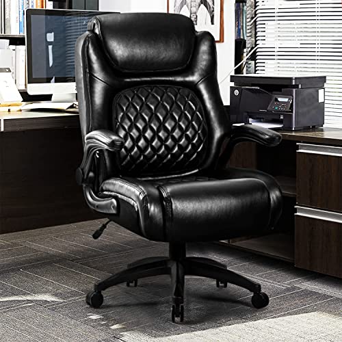 High Back Big & Tall 400lb Office Chair - Heavy Duty Metal Base, Adjustable Tilt Angle Large Bonded Leather Ergonomic Executive Desk Computer Swivel Chairs