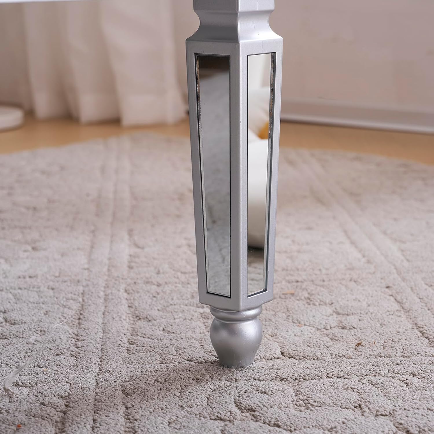 Mirrored Coffee Table with LED Lights and 2 Drawers, Rectangle Modern Cocktail Table for Living Room Office, Silver