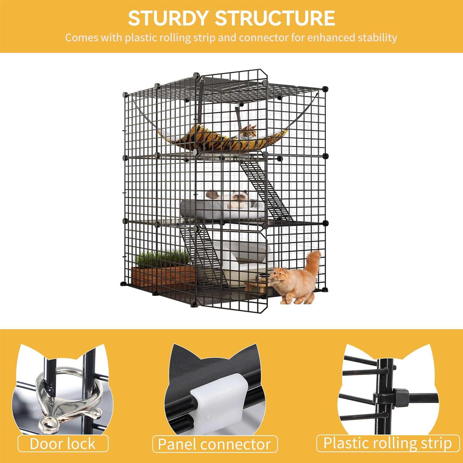 Dextrus 3-Tiers Cat Cage,Cat Enclosures Metal Cat Kennels Pet Crate with Extra Large Hammock for 1-2 Cats - Pet Supplies online store