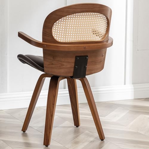 Leather Dining Chairs Set of 2,Rattan Dining Chairs,Swivel Dining Chairs with Arms and Wood Legs,Beige