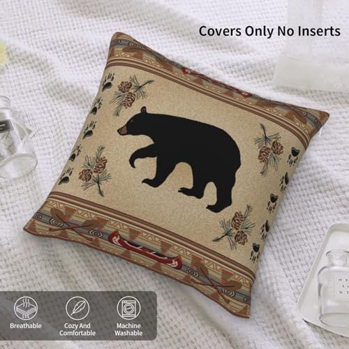 Log Cabin Bear and Canoe Rug Throw Pillow Covers Home Art Deco Pillowcase Square Pillow Case Cushion Cover for Bed Sofa Living Room Car Indoor and Outdoor 20