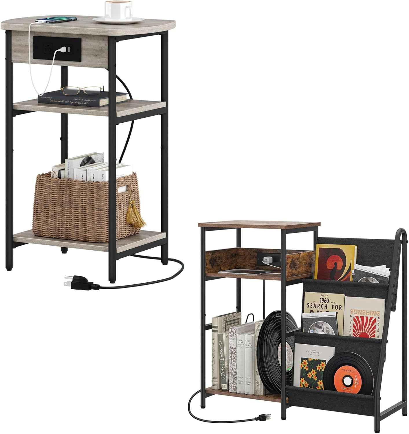 End Table with Charging Station ET05205B, Printer Stand with Charging Station