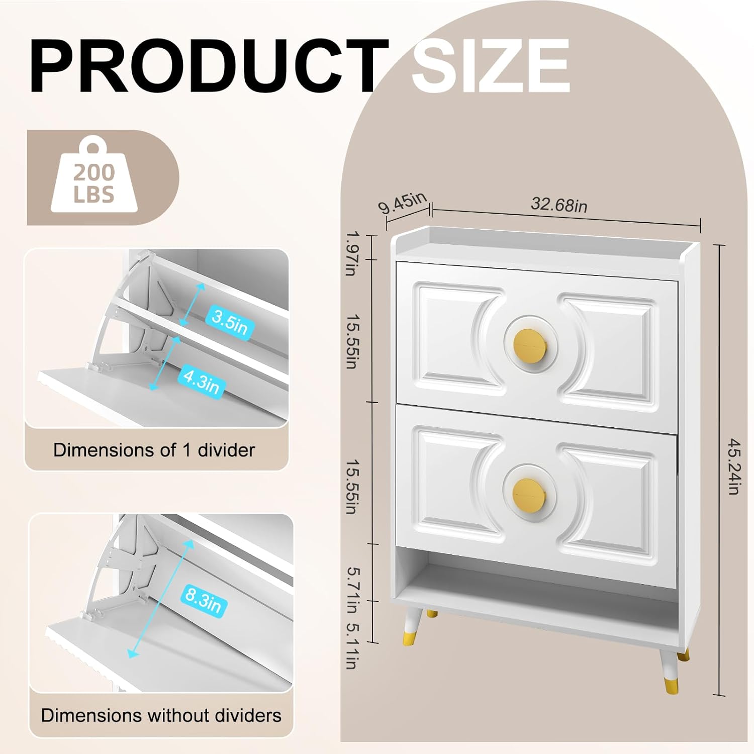 White Shoe Storage Cabinet Slim, Wooden Shoe Cabinet with Drawer, Narrow Shoe Organizer Cabinet 2 Doors, Hidden Shoe Rack Cabinet for Front Door Entrance