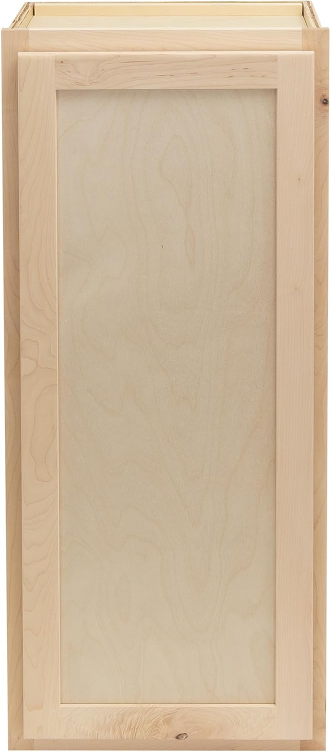 RTA (Ready-to-Assemble) | 36'' Tall Wall Kitchen Cabinets - Shaker Style 100% Hardwood Made in America Soft Close Hardware Storage Cabinet (Raw Maple, 12'' D x 21'' W H), MUW213612RTA