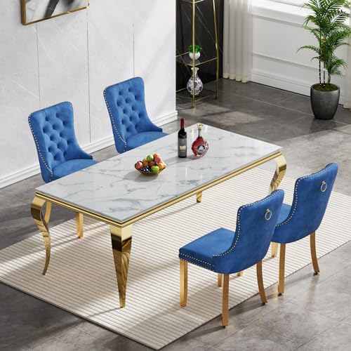 Marble Dining Table Set for 4, Dining Room Table Set for 4, Modern Dining Table Set with 70