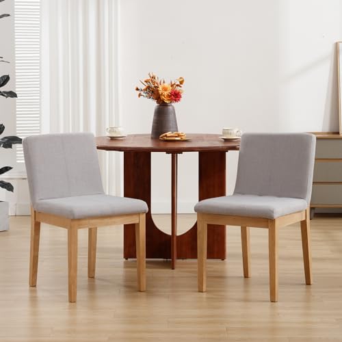 Farmhouse Wooden Dining Chairs Set of 2 with Rectangular Backrest Mid Century Linen Fabric Upholstered Dining Room Side Chairs for Kitchen Island/Living Room/Restaurant, Charcoal