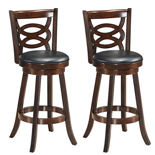 COSTWAY Bar Stools Set of 2, Counter Height Dining Chair, Fabric Upholstered 360 Degree Swivel, PVC Cushioned Seat, Perfect for Dining and Living Room (Height 24