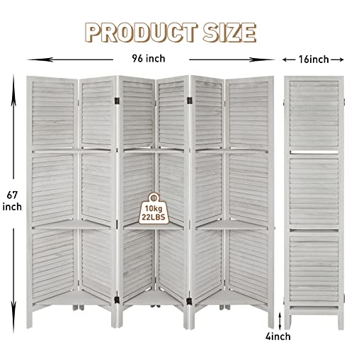 Room Divider with Shelves, 4 Panels Room Dividers and Folding Privacy Screens, Folding Room Screens, Freestanding Portable Wall Divider, Wood Dividers with Display Shelves, Brown