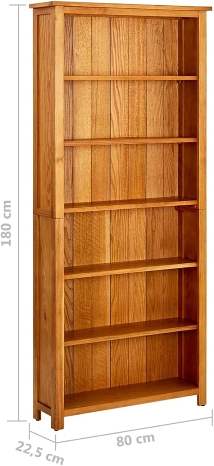 6-Tier Bookcase 80x22.5x180 cm Solid Oak Wood, Book Cabinet, Bookshelf Storage Rack, Display Shelf Shelving Unit for Living Room Home Office Indoor Furniture & Standing Shelves