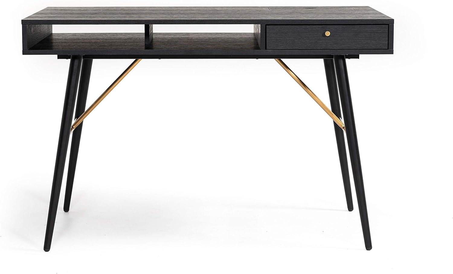 Overstock Modrest Billy Modern Black Oak & Gold Desk