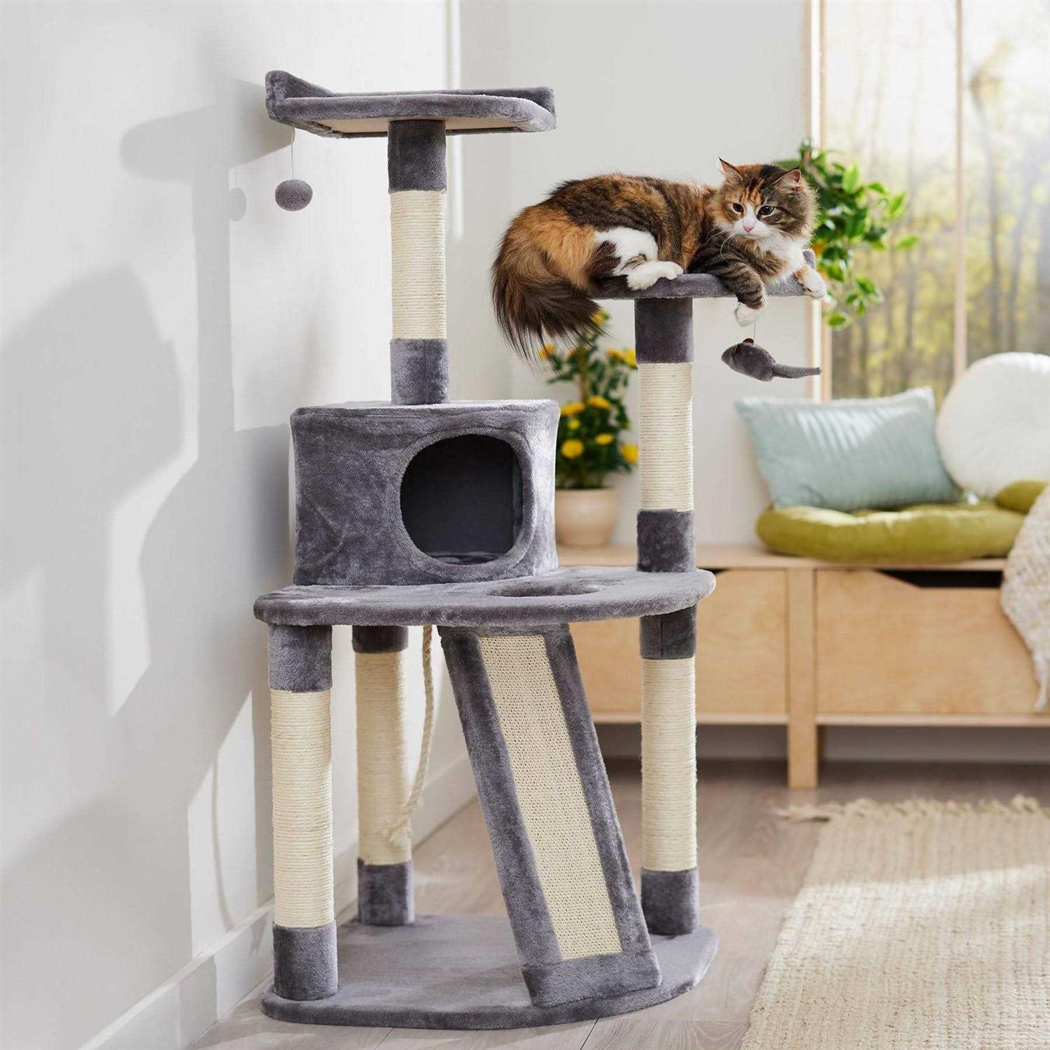 Frisco 48-in Faux Fur Cat Tree Condo - Pet Supplies online store