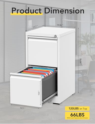 2 Drawer File Cabinet with Lock, Vertical Metal Filing Cabinet, Small Filing Cabinet Under Desk,Mini Cute Files Cabinets for Home Office,Steel Storage Cabinet Fit Letter/Legal/A4 Size Files, Black