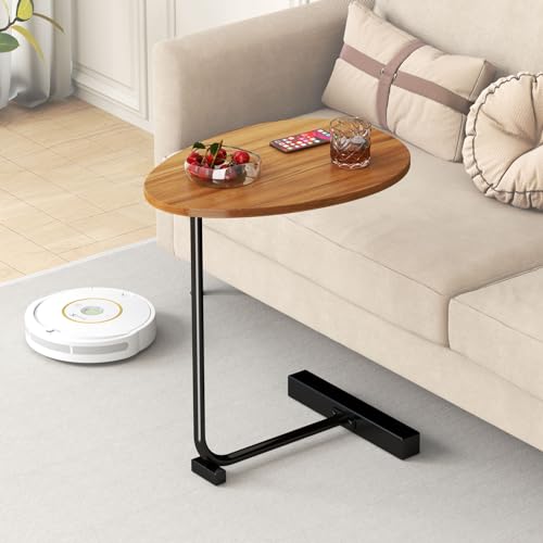 C Shaped End Table, Modern C Shaped Side Table for Sofa and Bedside, Wood C Table End Table Small Couch Side Tables That Slide Under, C Table for Bedroom Living Room, 18”L X 12”W (Rust brown)