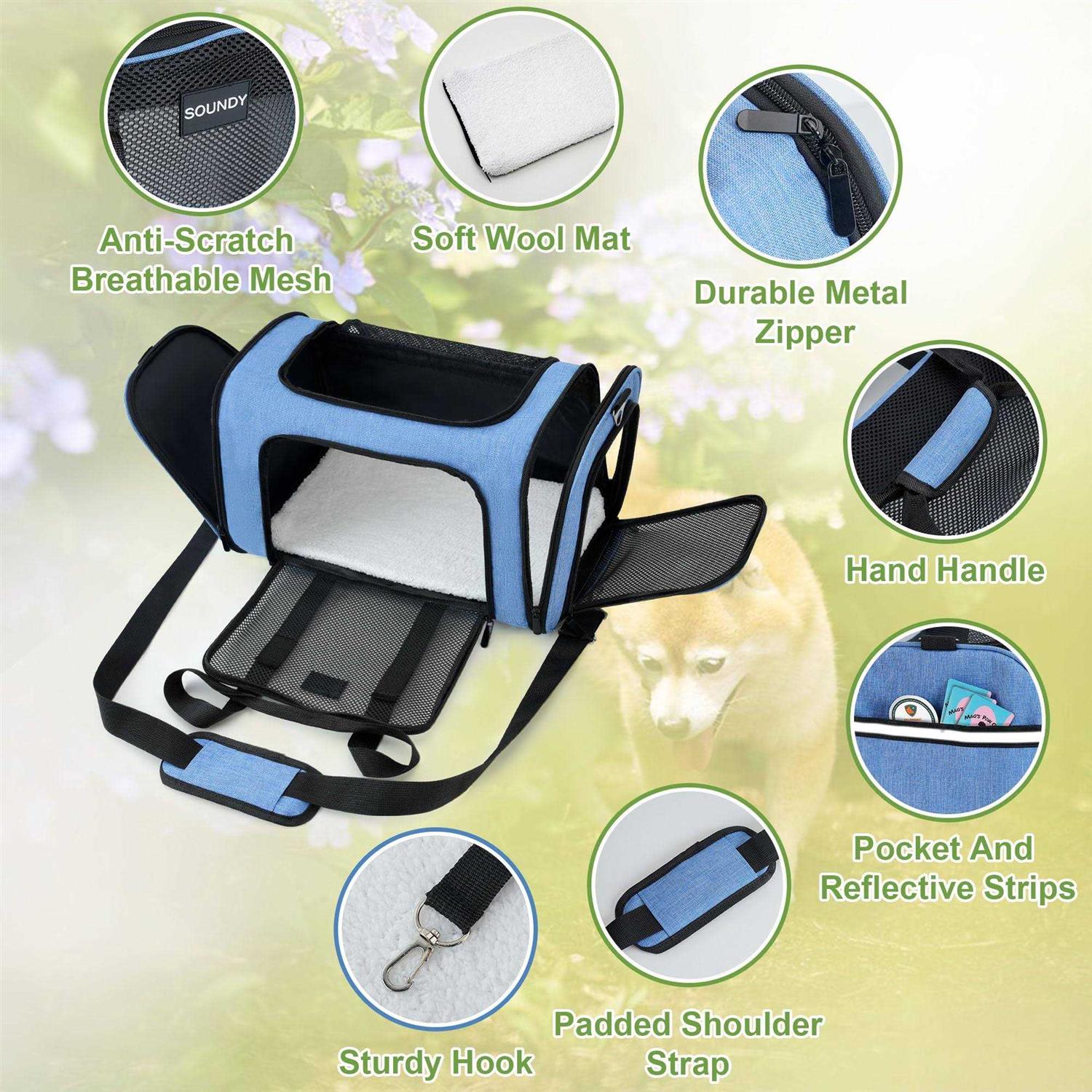 Soundy Dog Carrier Cat Carriers Airline Approved Pet Carrier for Small Medium Dogs Cats Puppies Collapsible Soft Sided Travel Puppy car - Pet Supplies online store