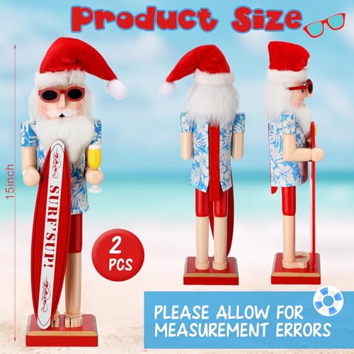 15 Inch Christmas Nutcracker Wooden Summer Hawaii Surfer Santa Nutcracker Figures Large Beach Xmas Tabletop Centerpieces Festival Shelves Decorations