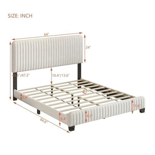 Full/Queen Size Upholsted Platform Bed, Velvet Fabric, Adult and Adolescent Double beds, Single beds, Modern beds,Modern Style, Beige, xx-921