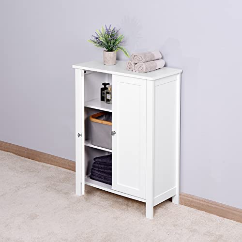 Wooden Bathroom Storage Cabinet, Floor Storage Organizer Side Cabinet with 4 Drawers and 1 Cupboard, Freestanding Entryway Storage Unit Console Table, Bathroom Furniture Home Decor, White